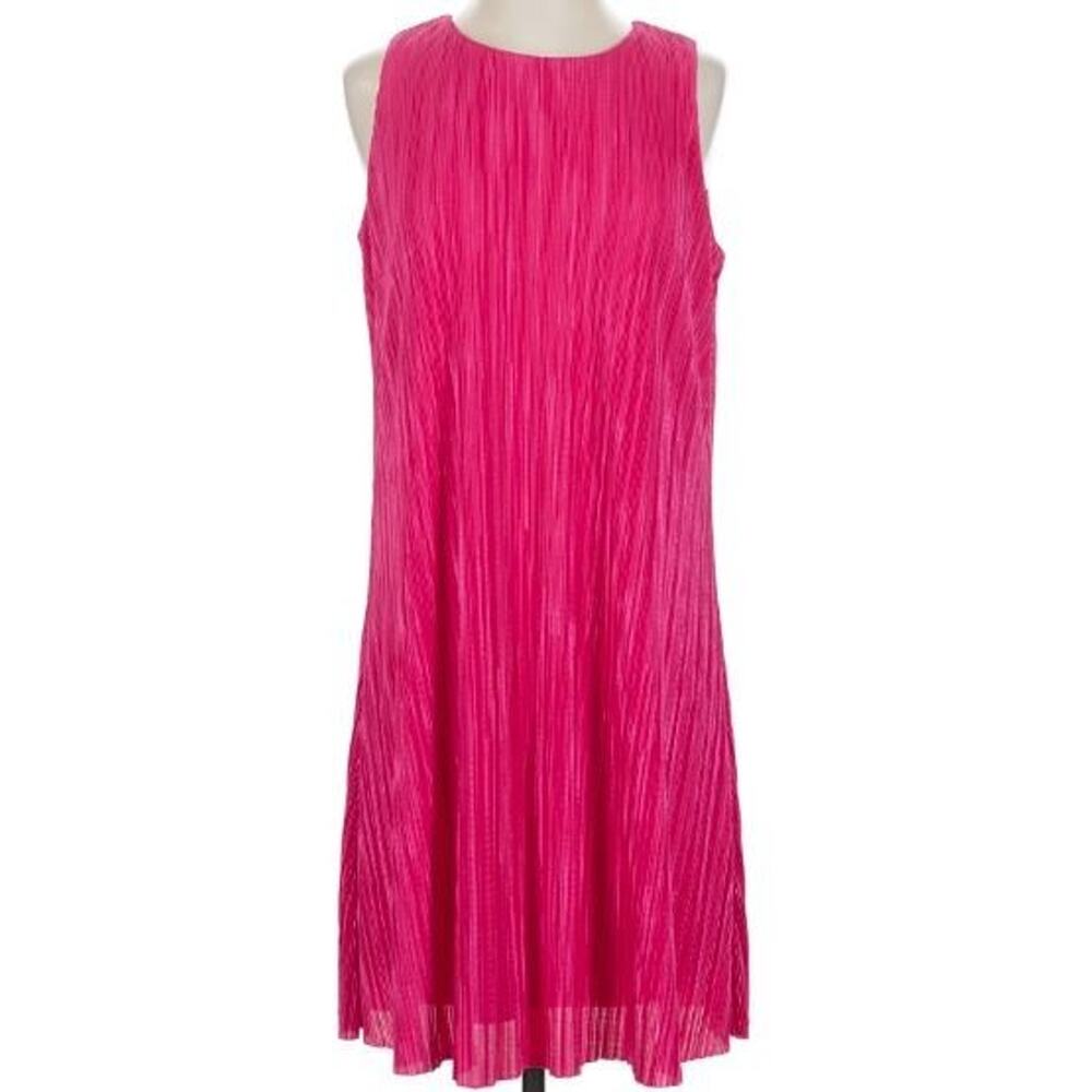 Anne Klein Women's Sleeveless Pleated Shift Dress in Rich‎ Camellia Small $99